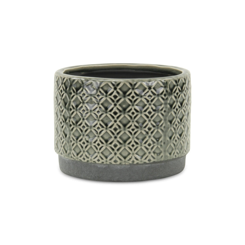 7" Gray Geometric Ceramic Indoor Outdoor Round Pot Planter - GreatEagleInc