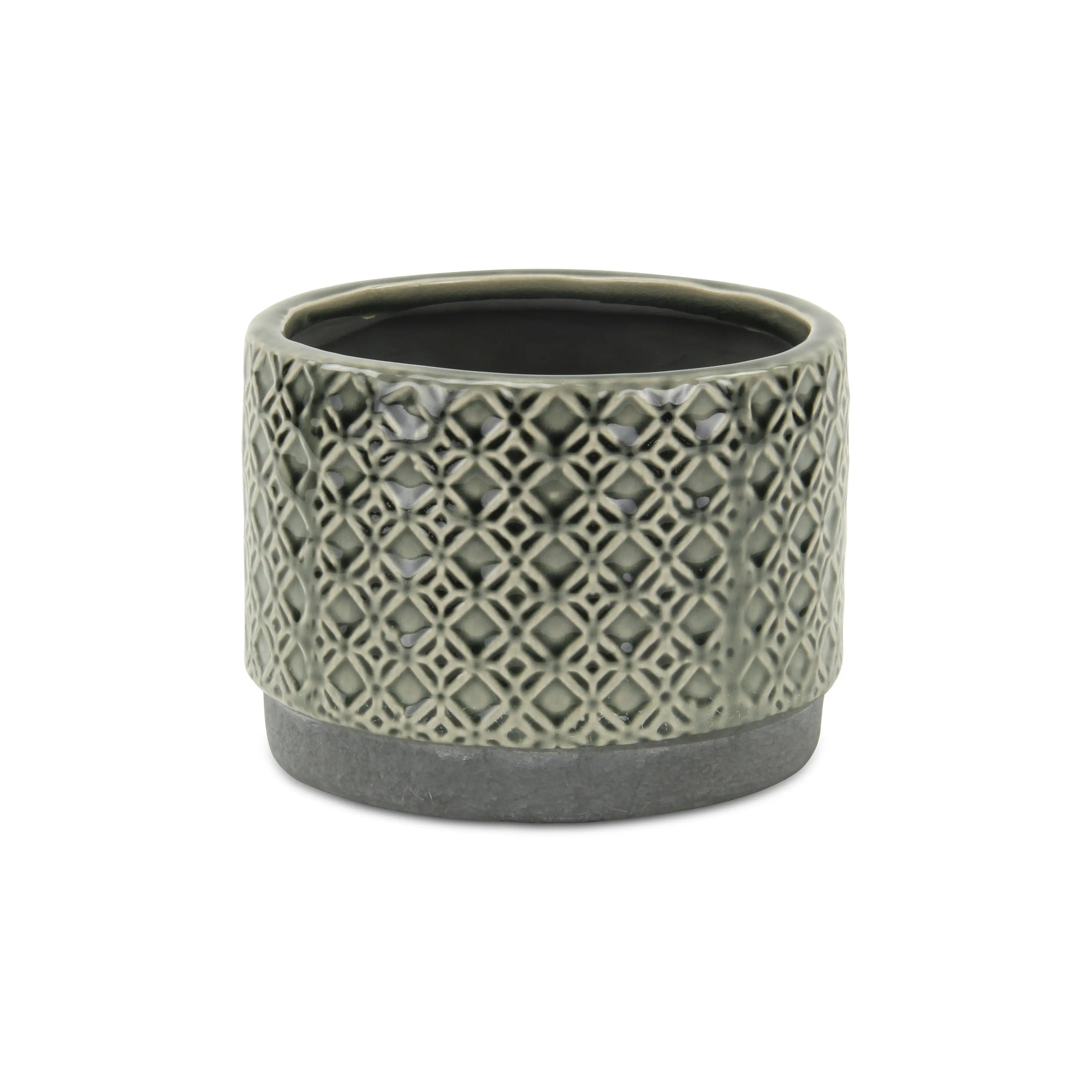 7" Gray Geometric Ceramic Indoor Outdoor Round Pot Planter - GreatEagleInc