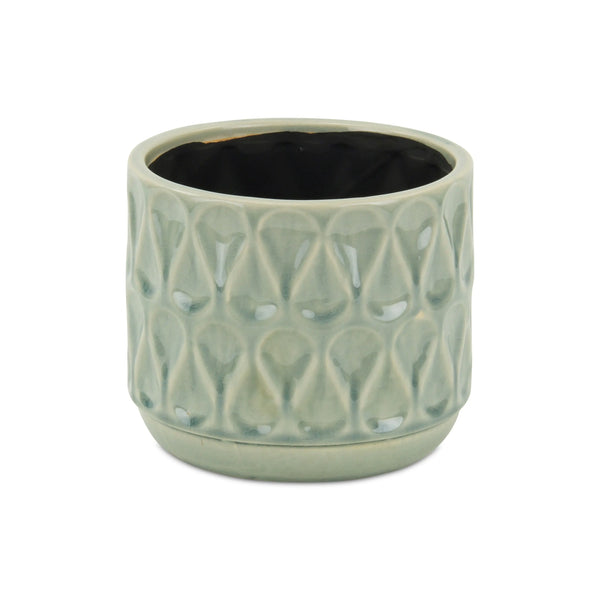 7" Green Geometric Ceramic Indoor Outdoor Round Pot Planter - GreatEagleInc