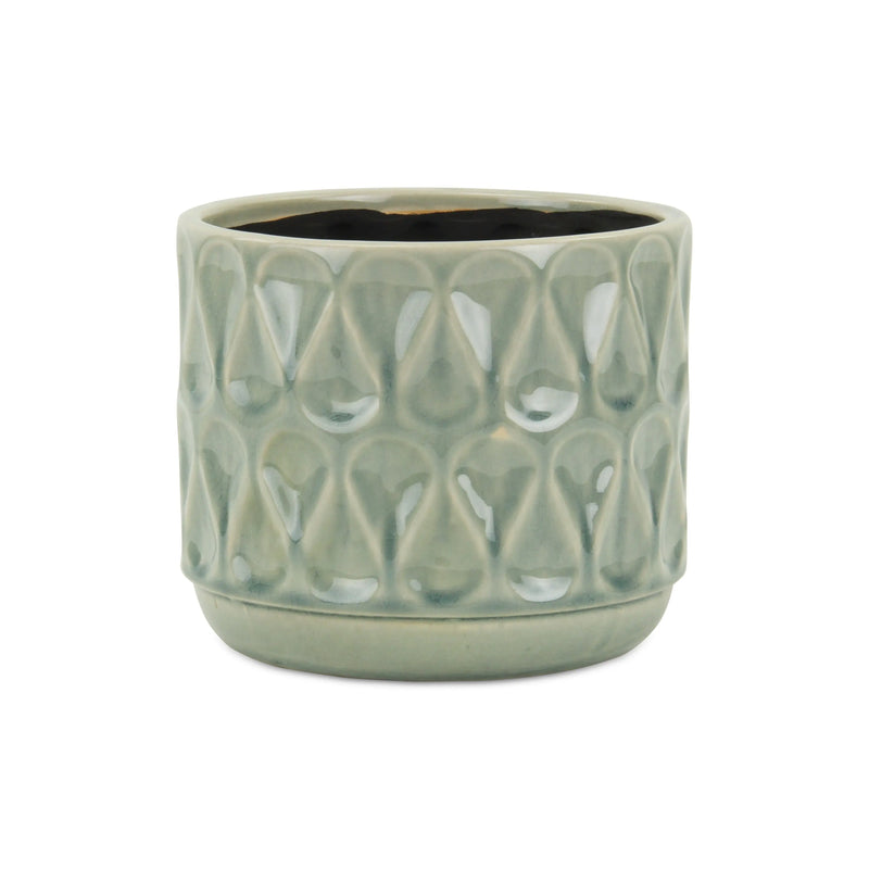 7" Green Geometric Ceramic Indoor Outdoor Round Pot Planter - GreatEagleInc