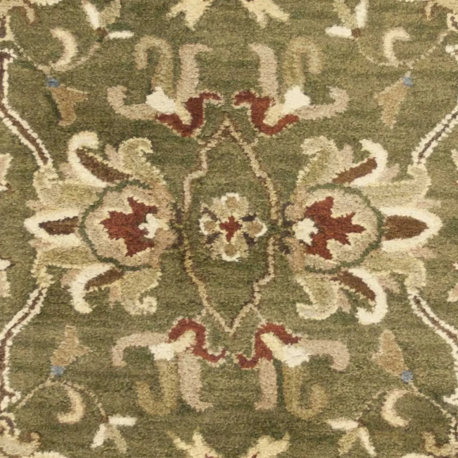 7' Green Red And Ivory Wool Floral Medallion Hand Tufted Runner Rug Homeroots Home Decor