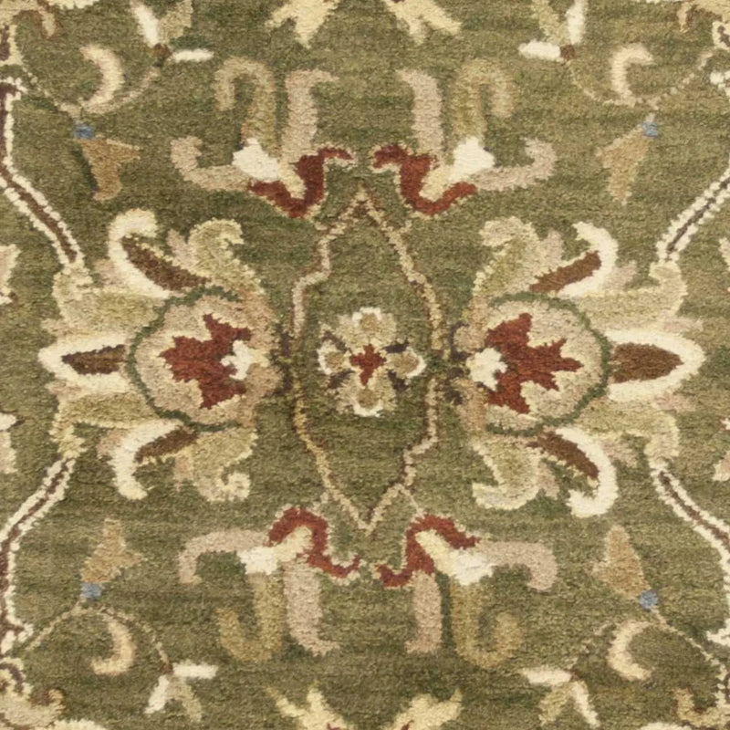 7' Green Red And Ivory Wool Floral Medallion Hand Tufted Runner Rug Homeroots Home Decor