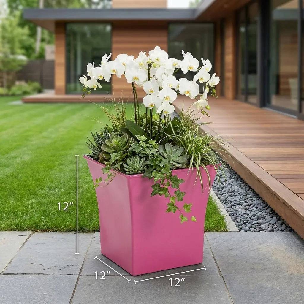 7" Hot Pink Recycled Plastic Indoor Outdoor Square Pot Planter Homeroots Outdoor