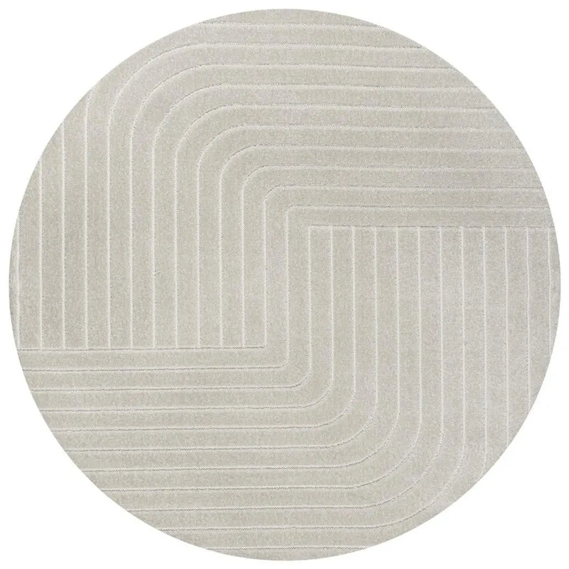 7' Ivory And Cream Round Striped Indoor Outdoor Area Rug Homeroots Outdoor