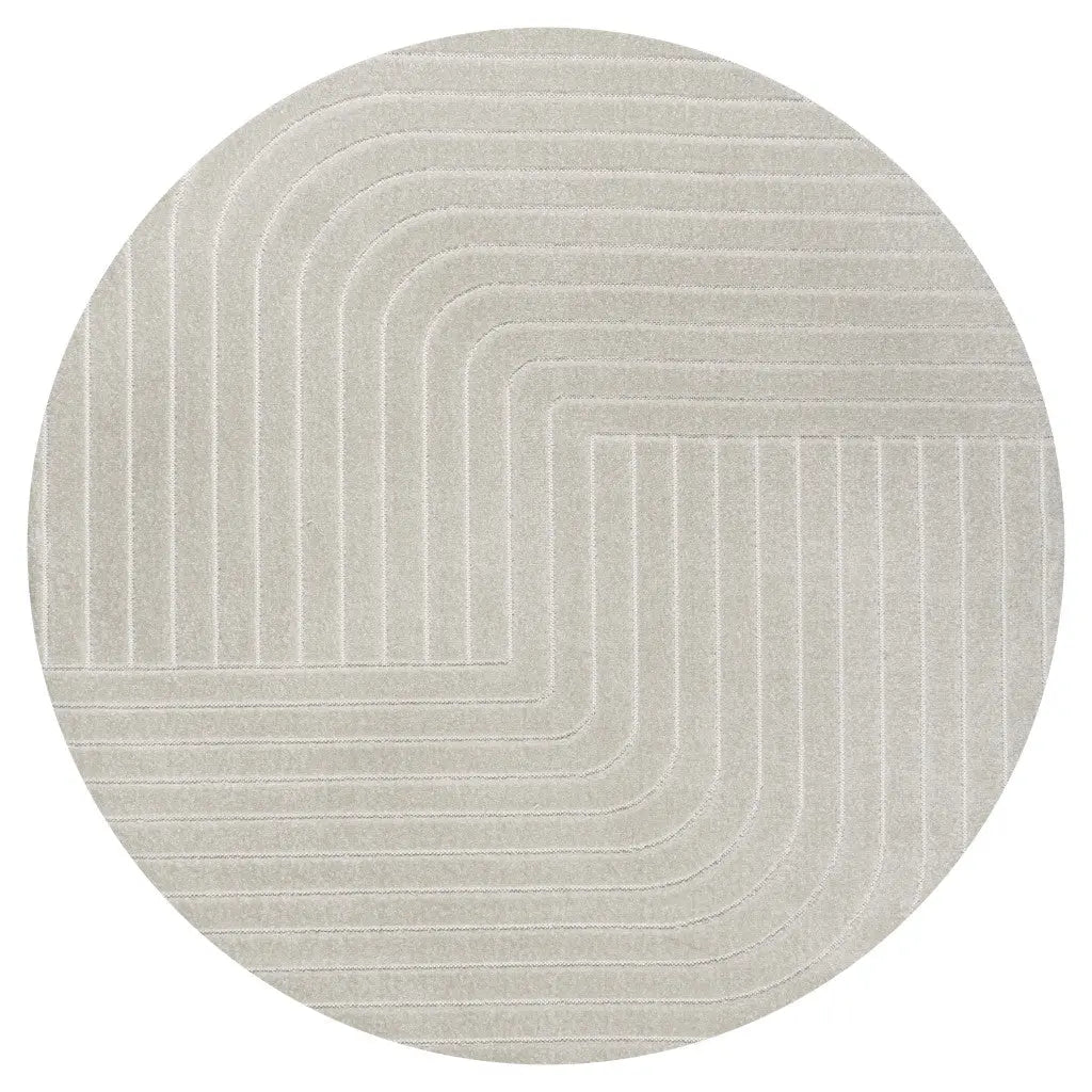 7' Ivory And Cream Round Striped Indoor Outdoor Area Rug Homeroots Outdoor