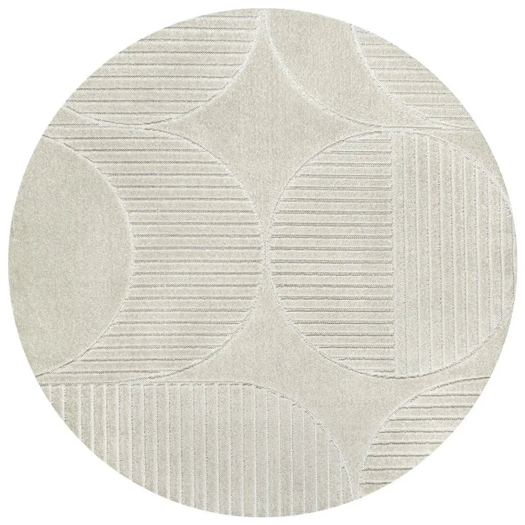 7' Ivory And Cream Round Striped Indoor Outdoor Area Rug Homeroots Outdoor