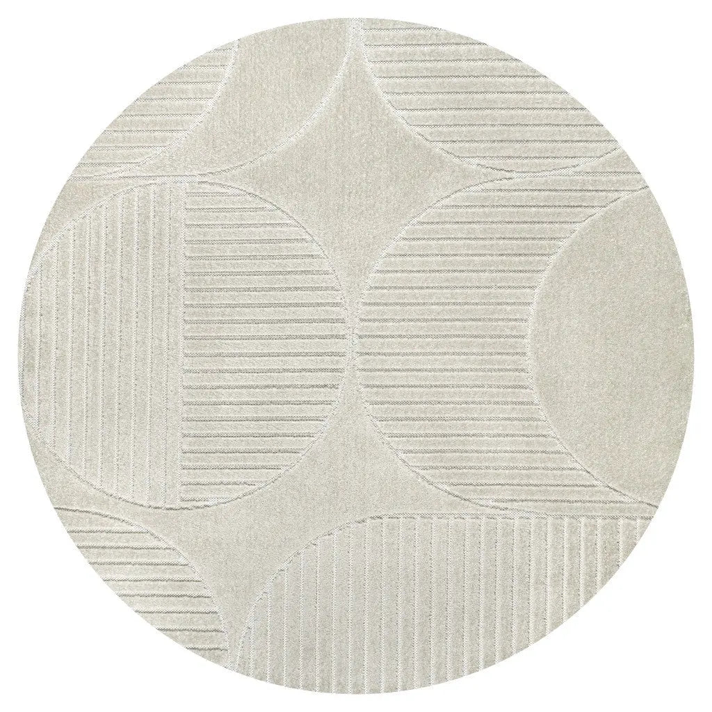 7' Ivory And Cream Round Striped Indoor Outdoor Area Rug Homeroots Outdoor
