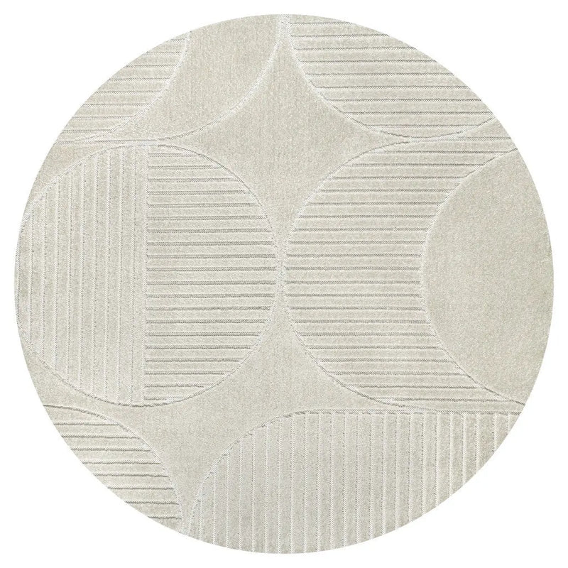 7' Ivory And Cream Round Striped Indoor Outdoor Area Rug Homeroots Outdoor