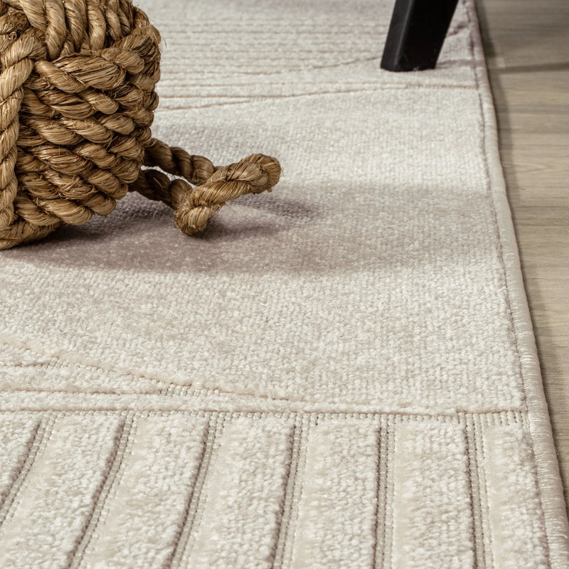 7' Ivory And Cream Round Striped Indoor Outdoor Area Rug Homeroots Outdoor