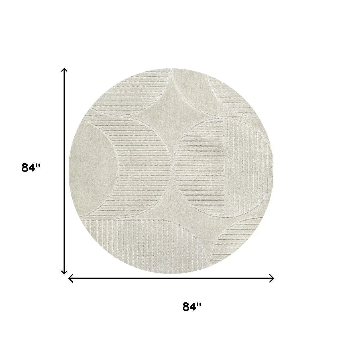 7' Ivory And Cream Round Striped Indoor Outdoor Area Rug Homeroots Outdoor