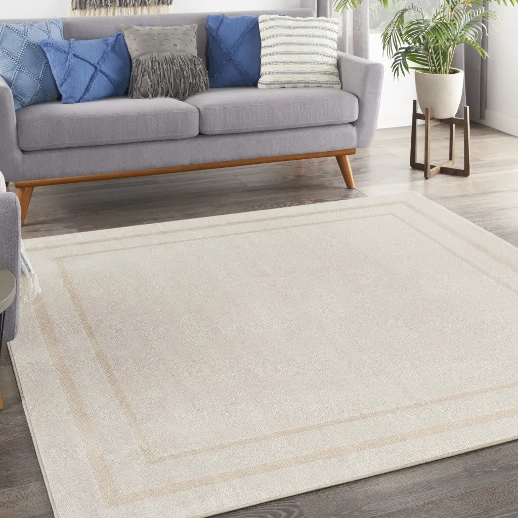 7' Ivory And Gold Square Indoor Outdoor Area Rug Homeroots Outdoor