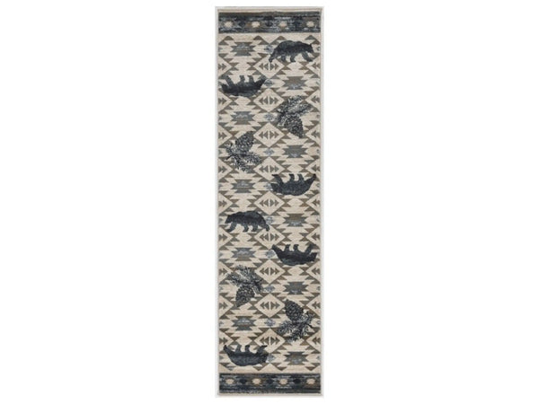 7' Ivory And Gray Woodland Lodge Runner Rug Homeroots Home Decor