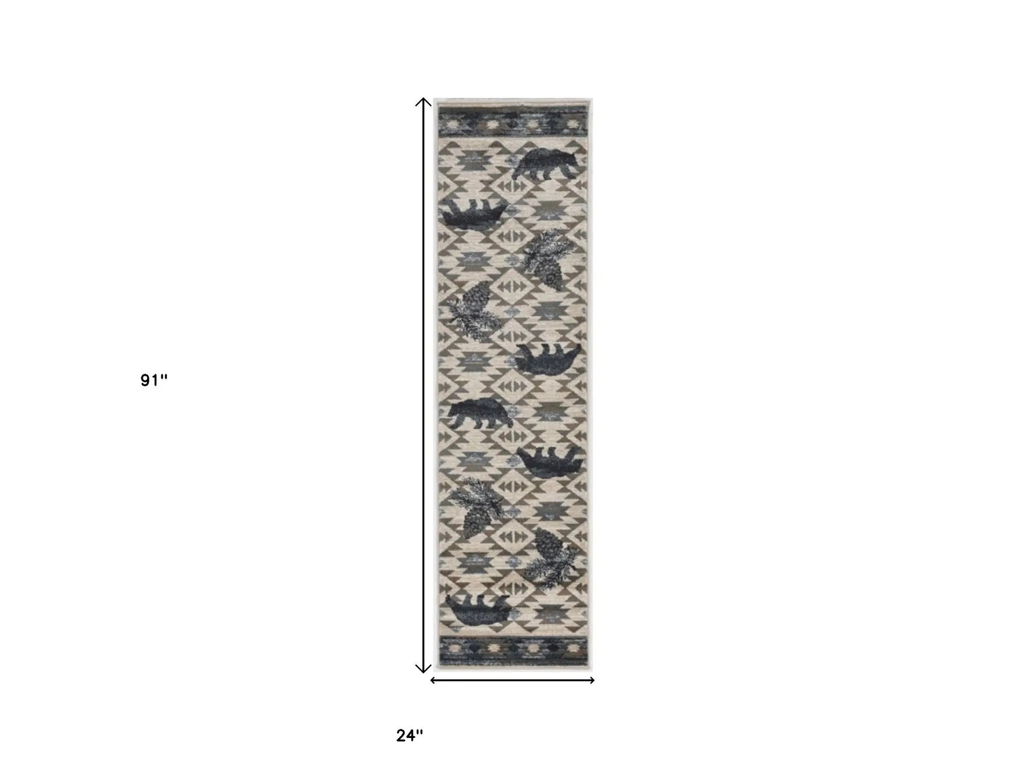 7' Ivory And Gray Woodland Lodge Runner Rug Homeroots Home Decor