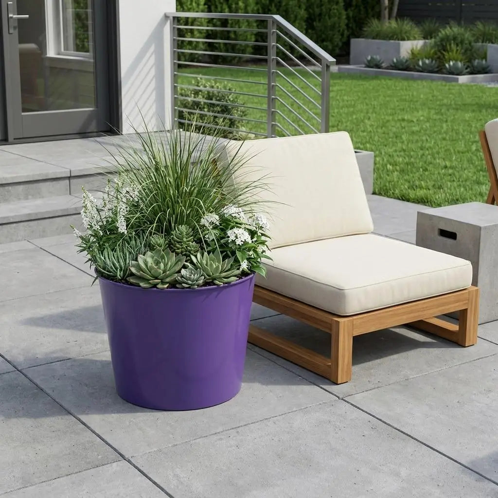 7" Navy Blue Recycled Plastic Indoor Outdoor Round Pot Planter Homeroots Outdoor