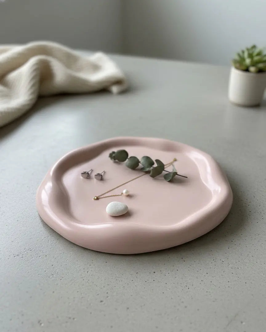 7" Pale Pink Resin Handmade Round Trinket Tray Homeroots Kitchen & Dining