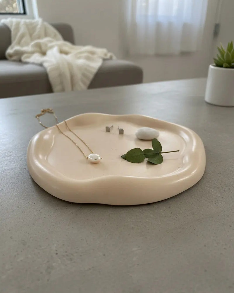 7" Peach Resin Handmade Round Trinket Tray Homeroots Kitchen & Dining