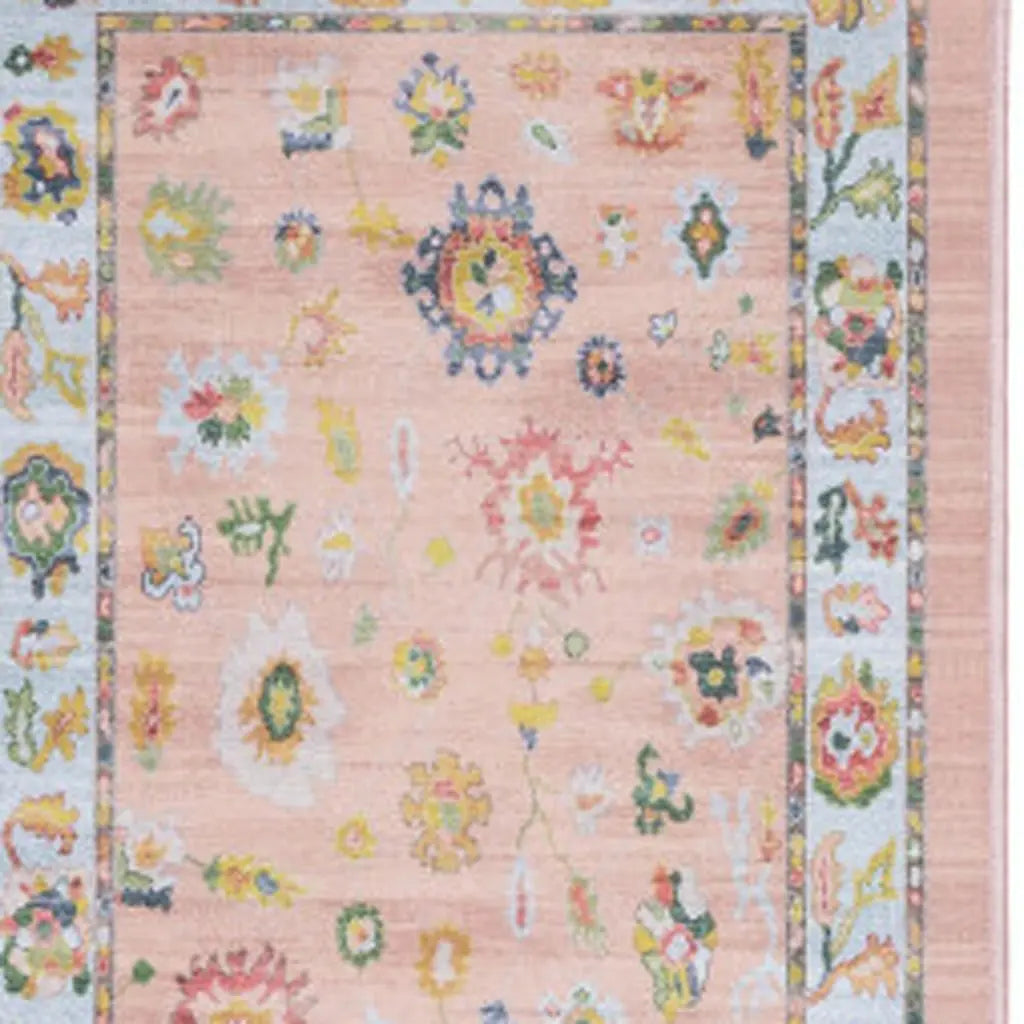 7' Pink And Blue Oriental Washable Runner Rug Homeroots Home Decor