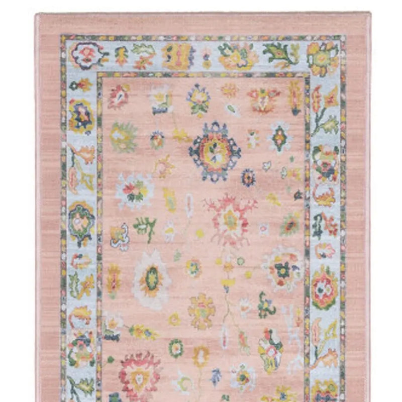 7' Pink And Blue Oriental Washable Runner Rug Homeroots Home Decor