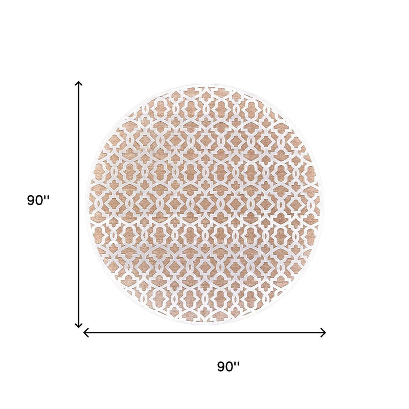 7' Pink And White Geometric Round Rug Homeroots Home Decor
