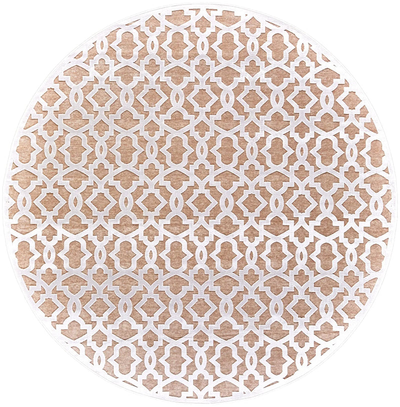 7' Pink And White Geometric Round Rug Homeroots Home Decor