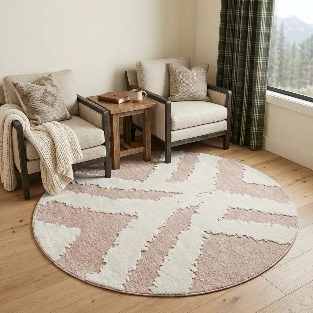 7' Pink And White Round Rug Homeroots Home Decor