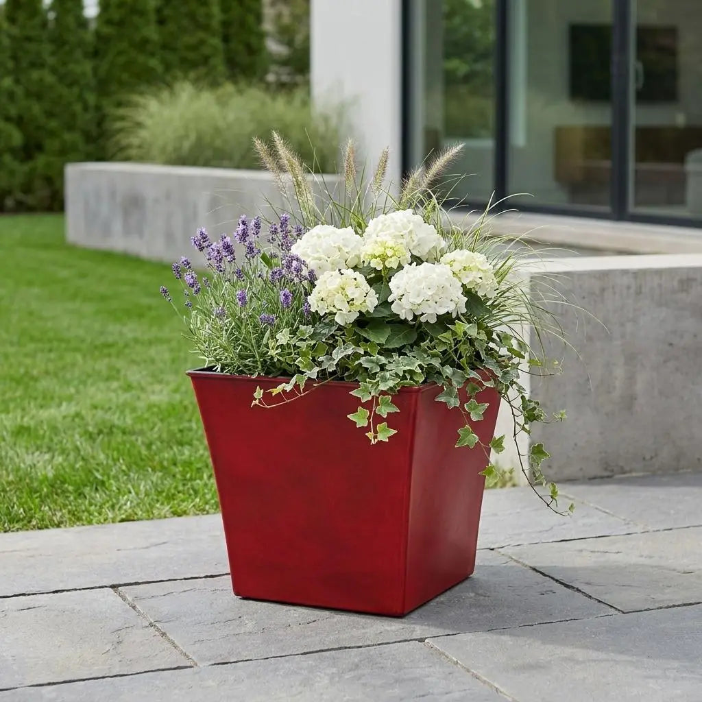 7" Red Recycled Plastic Indoor Outdoor Square Pot Planter Homeroots Outdoor