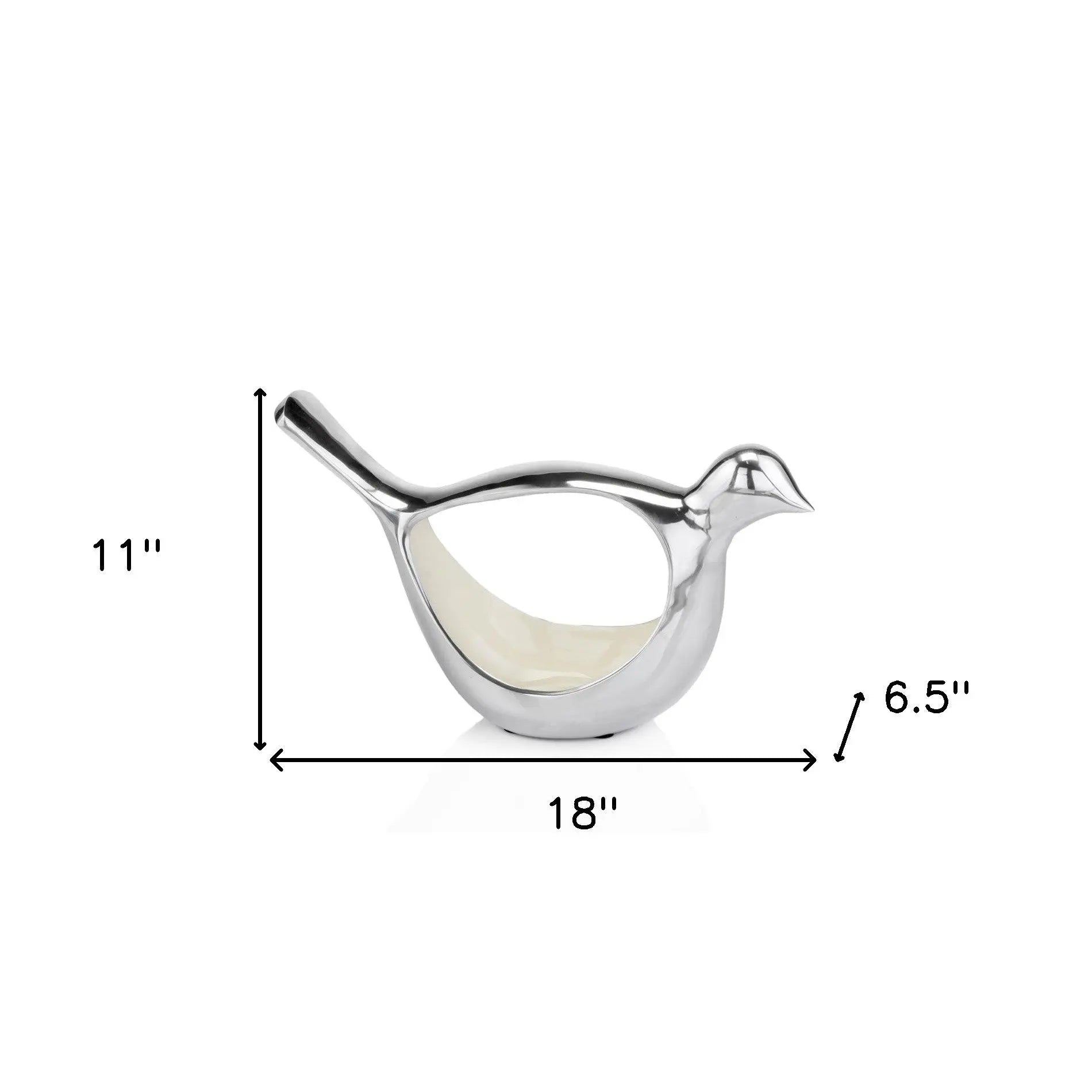 7" Silver Buffed Aluminum Bird Shaped Sculptural Bowl Homeroots Kitchen & Dining