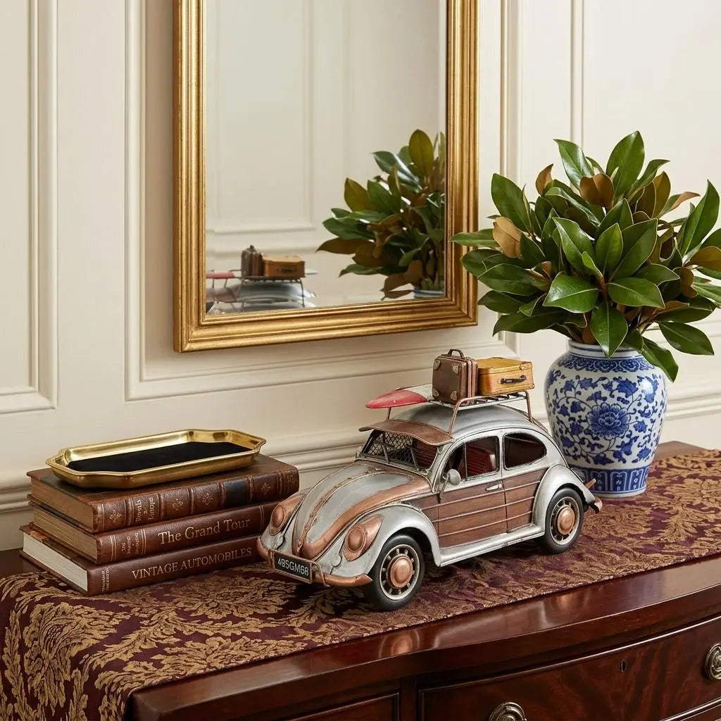 7" Silver Metal Hand Painted Model Car Tabletop Sculpture Homeroots Home Decor