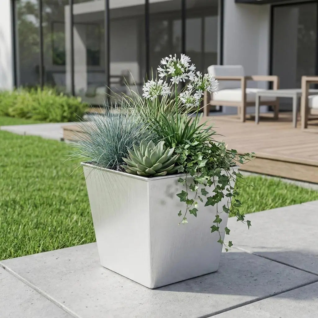 7" Silver Recycled Plastic Indoor Outdoor Square Pot Planter Homeroots Outdoor