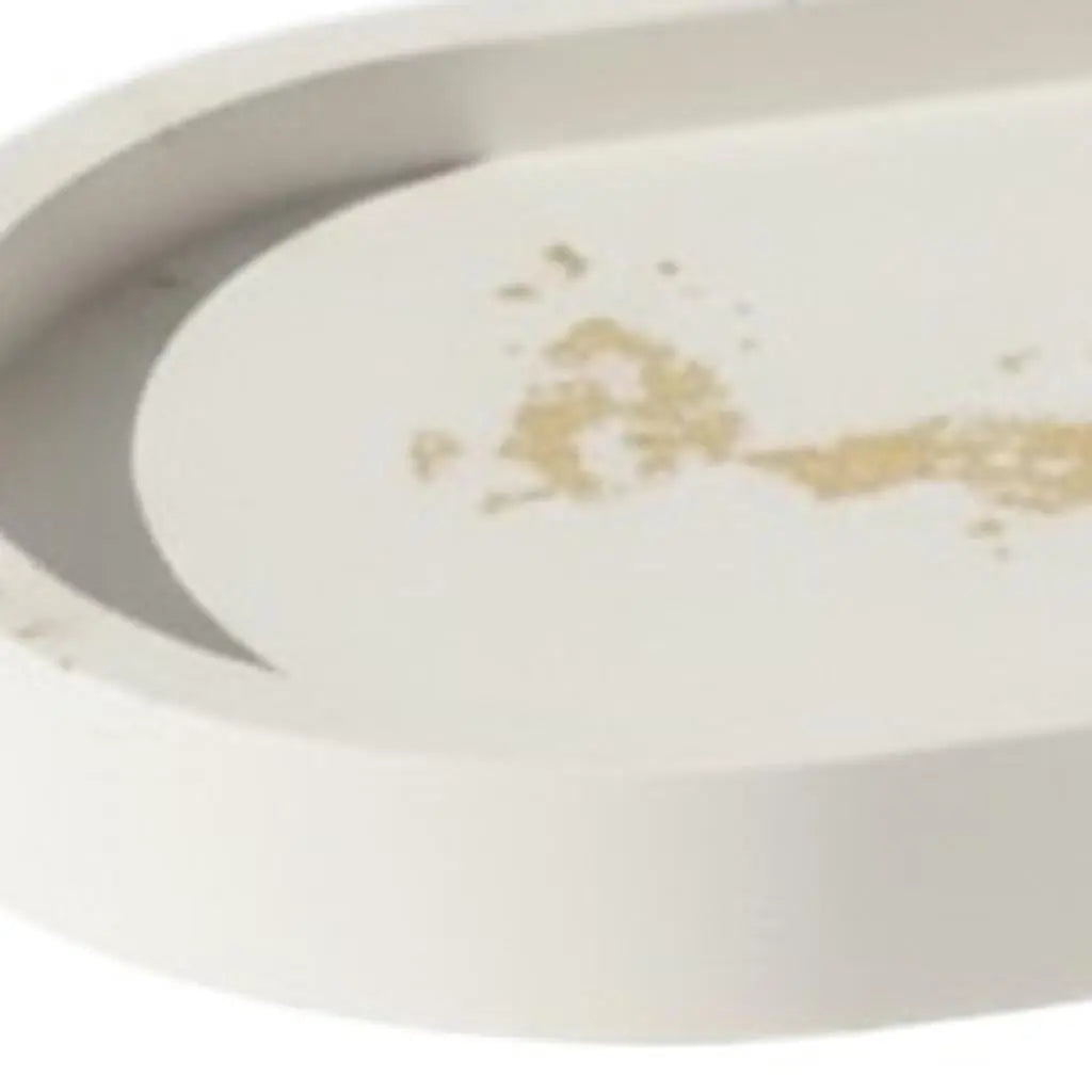 7" White And Gold Resin Handmade Oval Trinket Tray Homeroots Kitchen & Dining