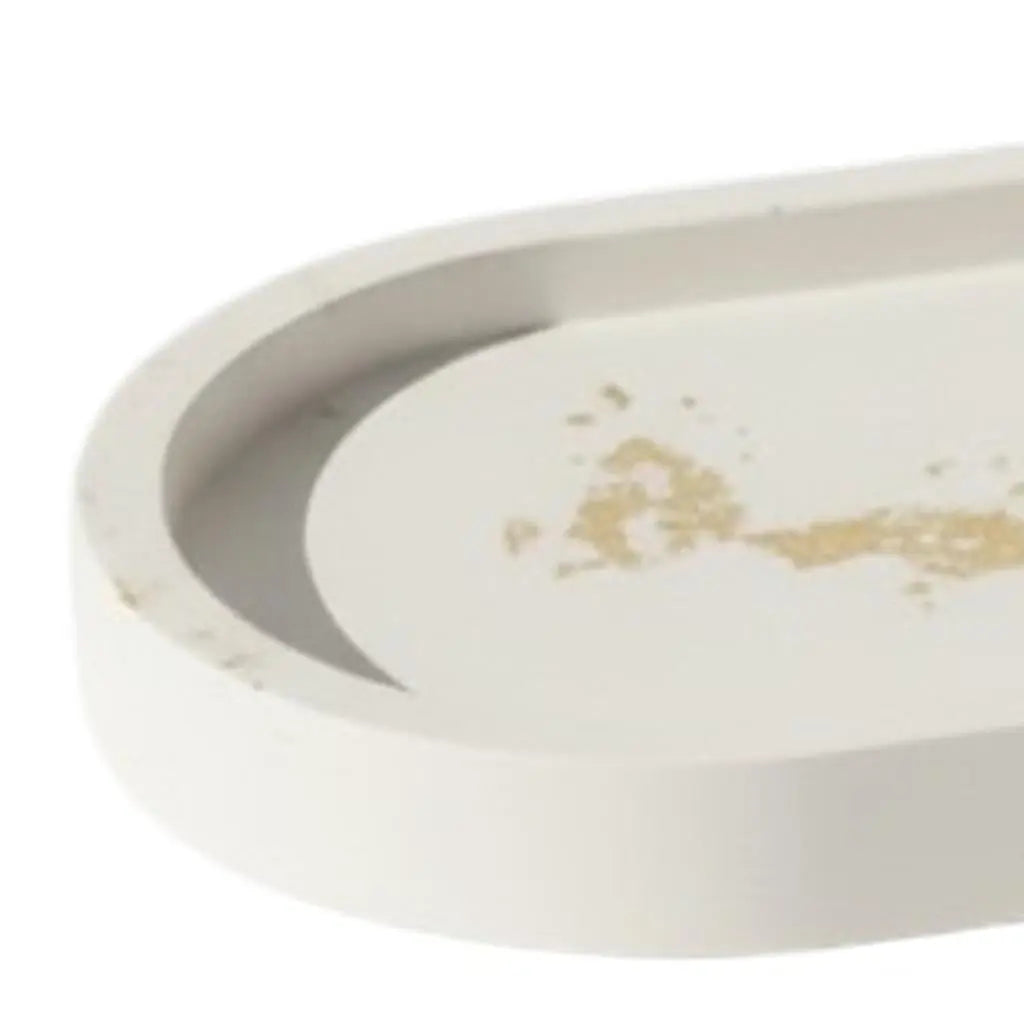 7" White And Gold Resin Handmade Oval Trinket Tray Homeroots Kitchen & Dining
