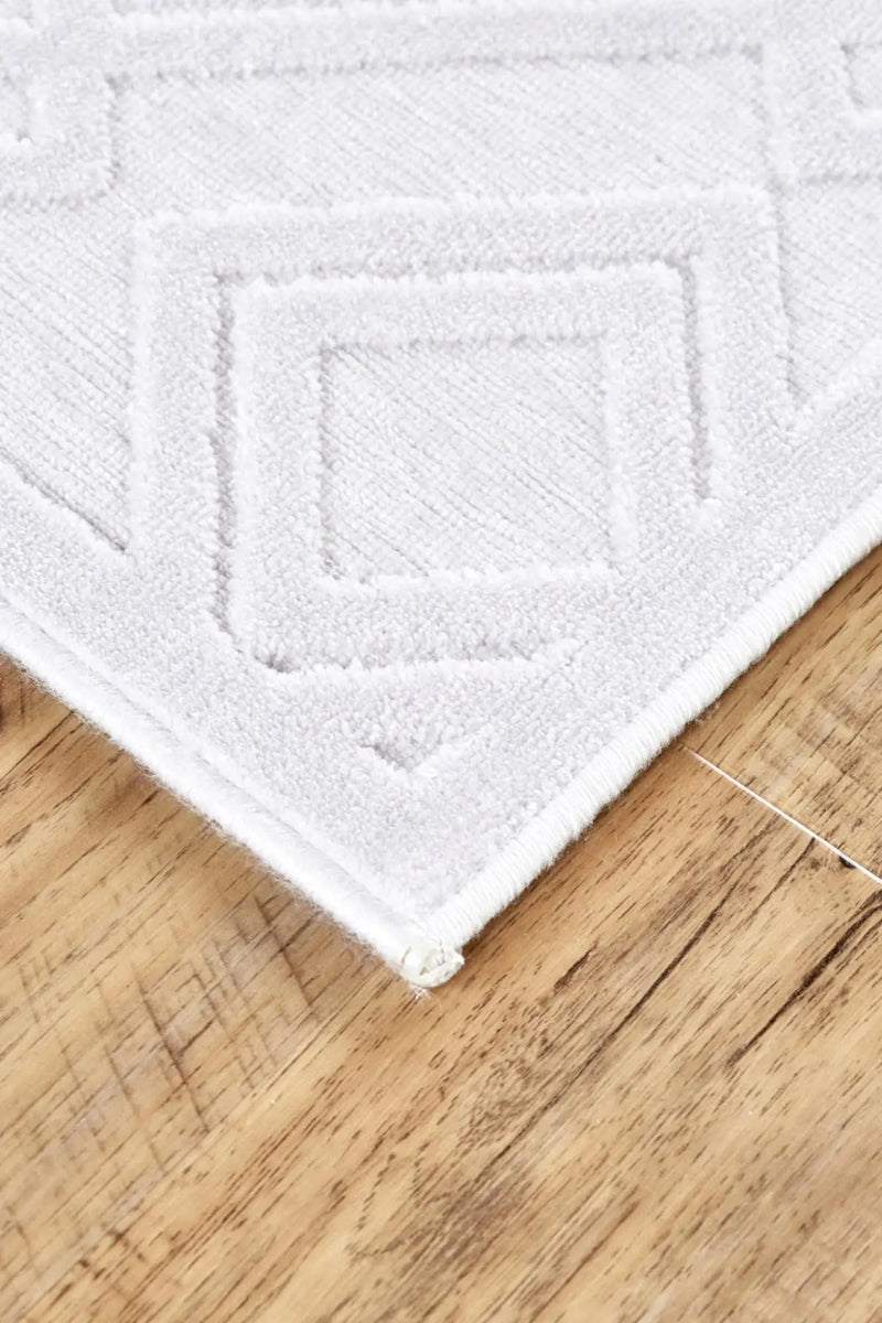 7' White And Gray Geometric Round Rug Homeroots Home Decor