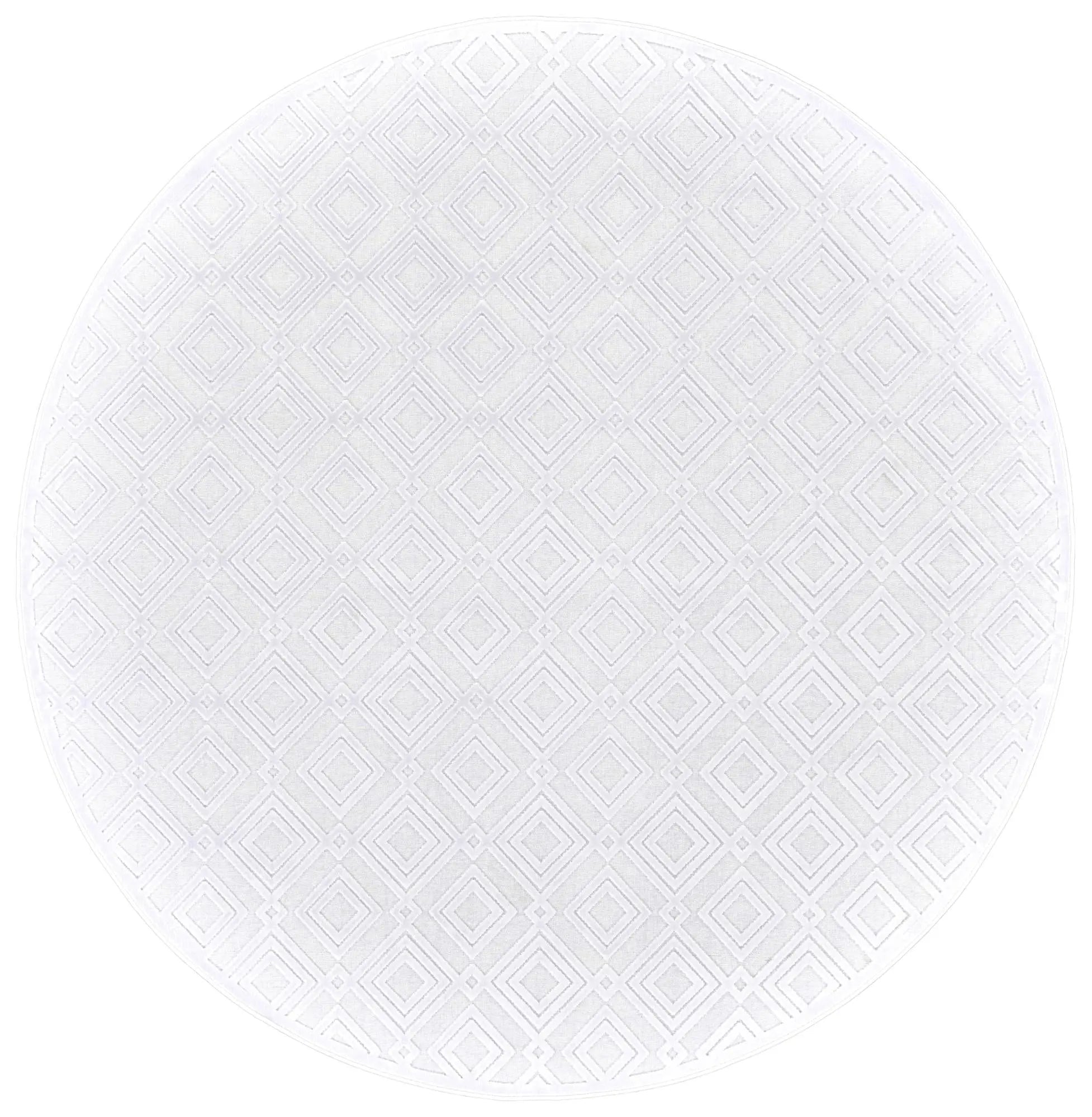 7' White And Gray Geometric Round Rug Homeroots Home Decor