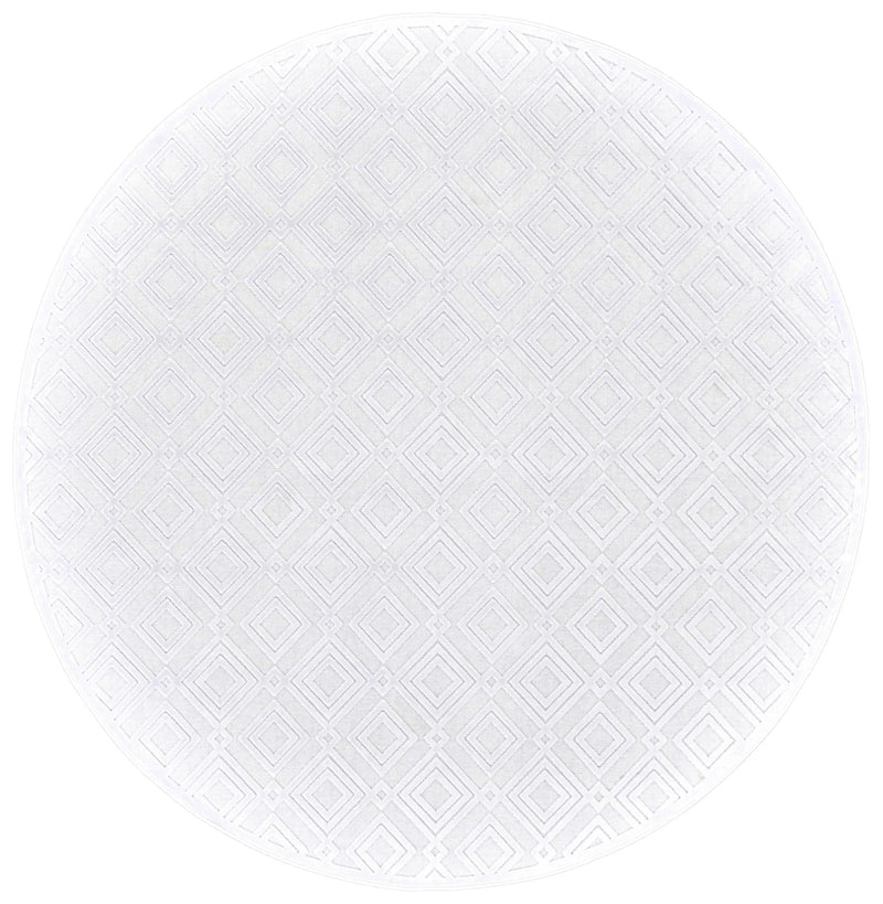7' White And Gray Geometric Round Rug Homeroots Home Decor