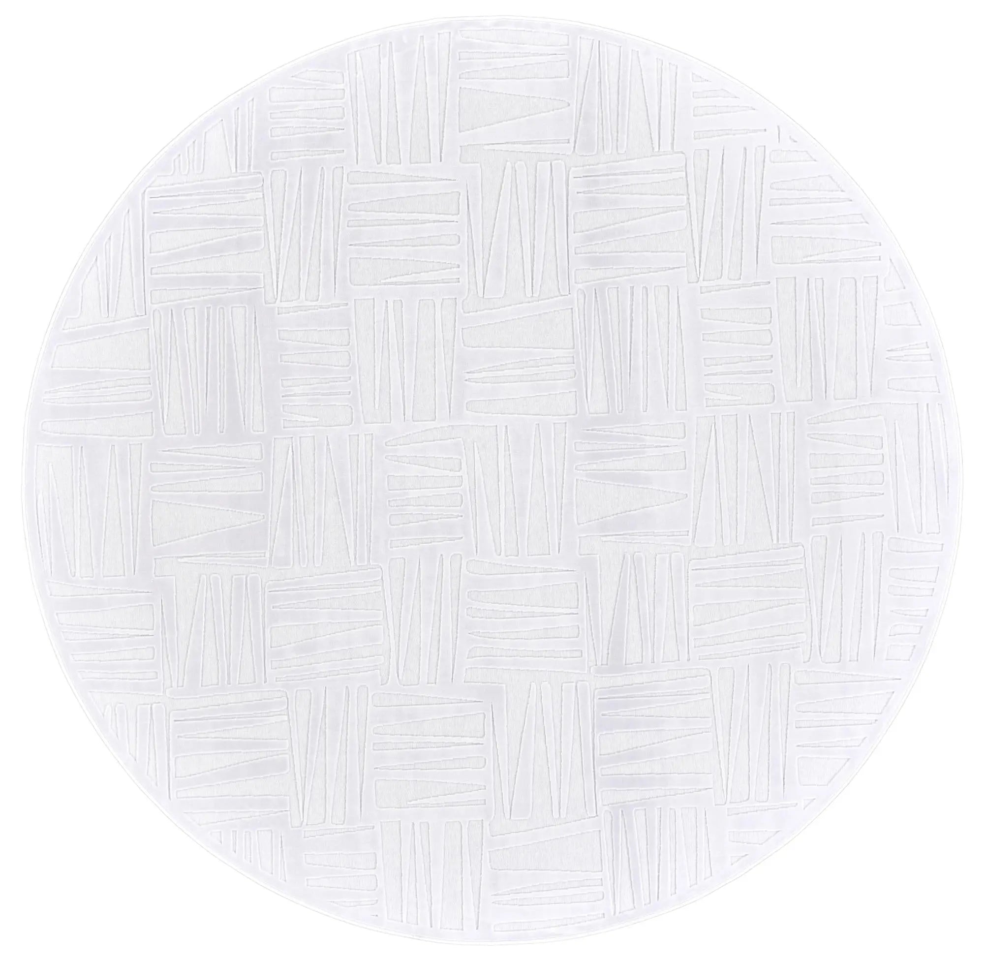 7' White And Gray Geometric Round Rug Homeroots Home Decor