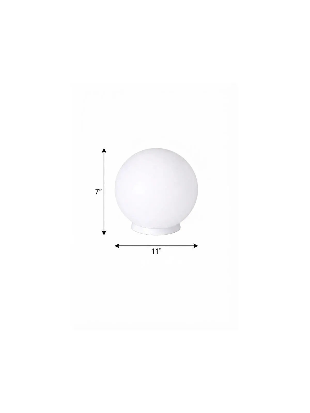 White glass globe table lamp, 7" height, 11" diameter, modern design, perfect for contemporary decor.