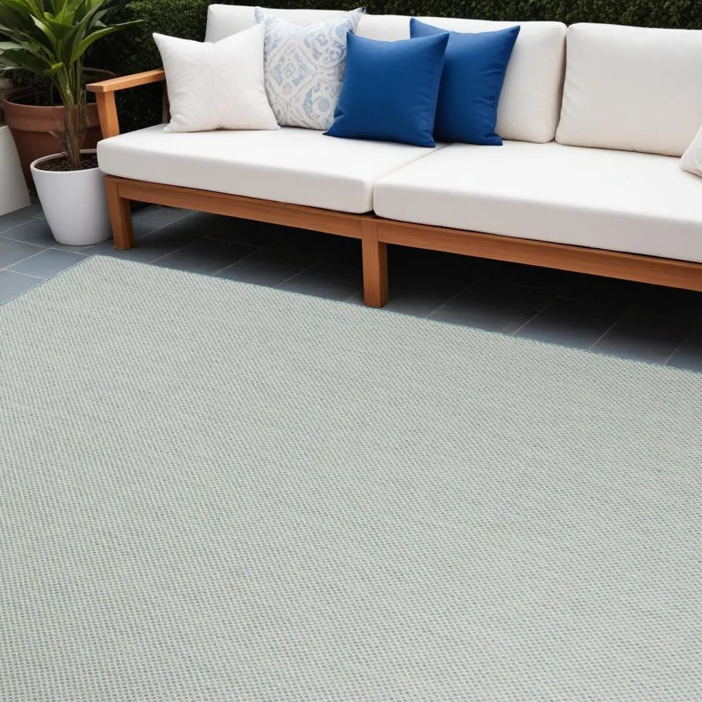 7' X 10' Aqua And Ivory Indoor Outdoor Area Rug Homeroots Outdoor