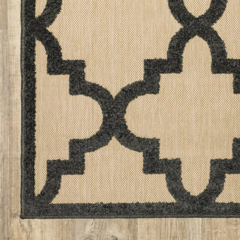 7' X 10' Beige and Black Geometric Stain Resistant Indoor Outdoor Area Rug Homeroots Outdoor