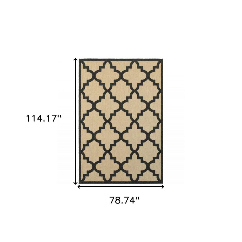7' X 10' Beige and Black Geometric Stain Resistant Indoor Outdoor Area Rug Homeroots Outdoor