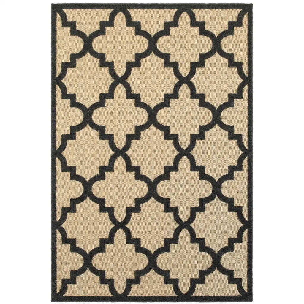 7' X 10' Beige and Black Geometric Stain Resistant Indoor Outdoor Area Rug Homeroots Outdoor