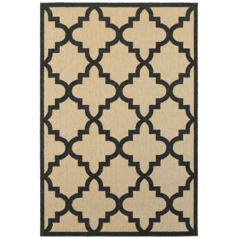 7' X 10' Beige and Black Geometric Stain Resistant Indoor Outdoor Area Rug Homeroots Outdoor