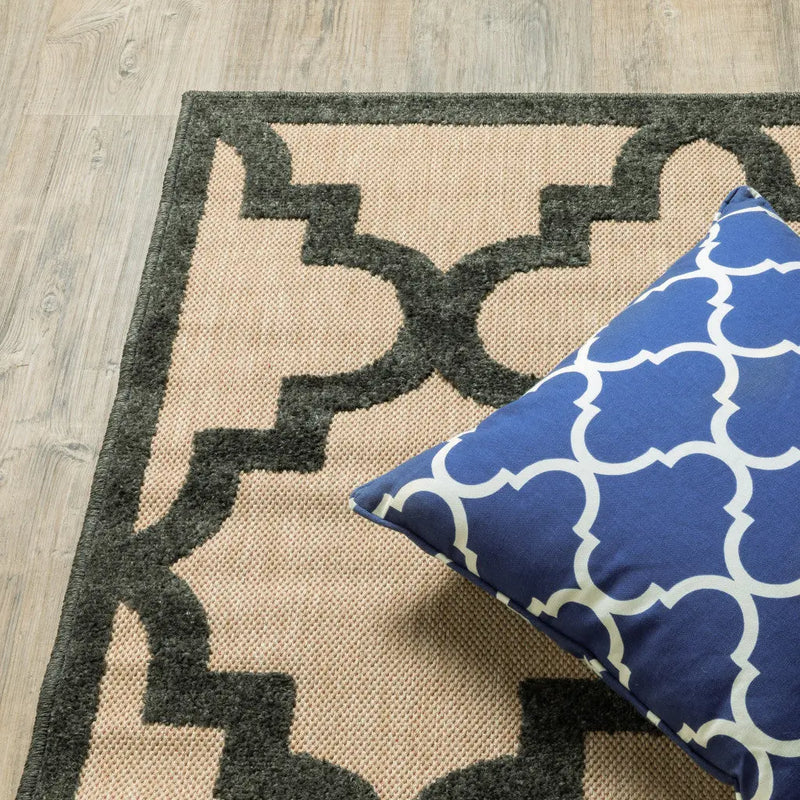 7' X 10' Beige and Black Geometric Stain Resistant Indoor Outdoor Area Rug Homeroots Outdoor