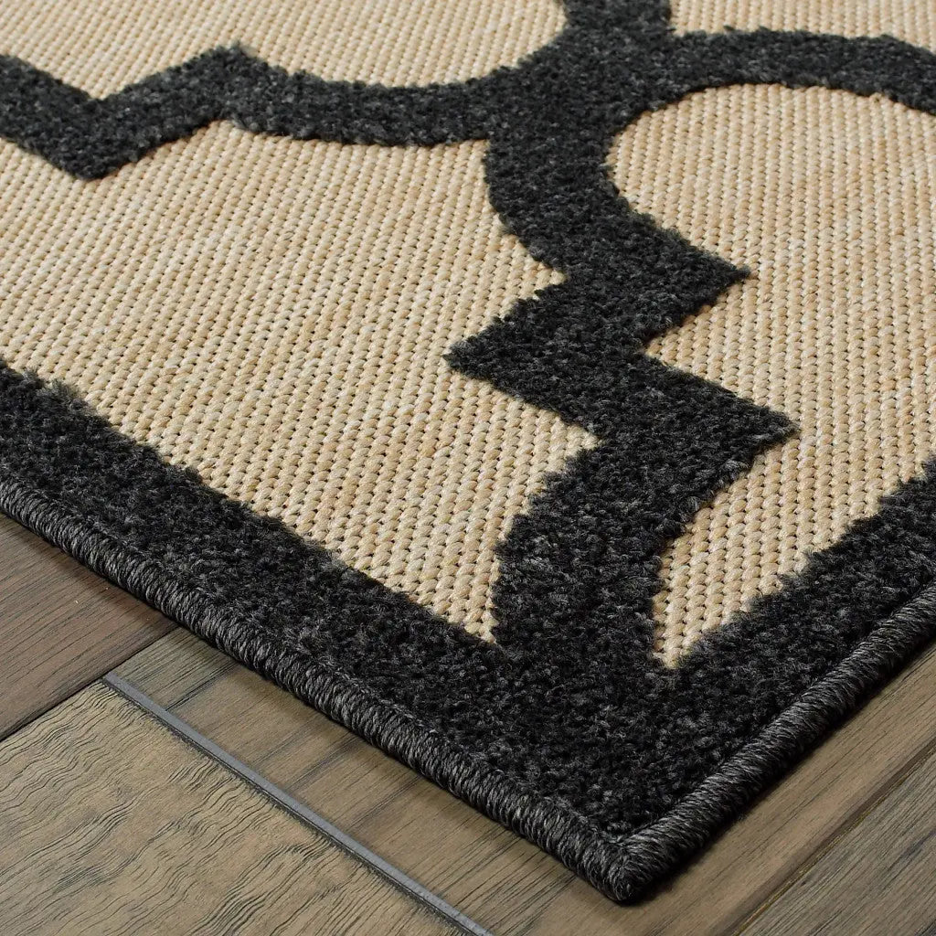 7' X 10' Beige and Black Geometric Stain Resistant Indoor Outdoor Area Rug Homeroots Outdoor