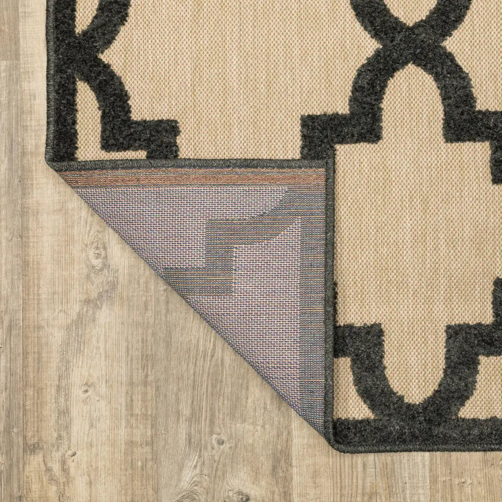 7' X 10' Beige and Black Geometric Stain Resistant Indoor Outdoor Area Rug Homeroots Outdoor