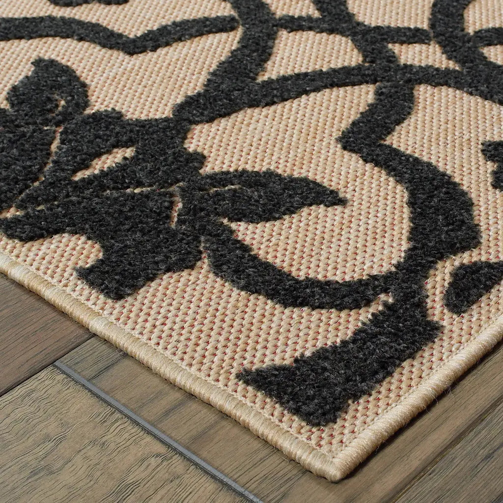 7' X 10' Beige and Black Oriental Stain Resistant Indoor Outdoor Area Rug Homeroots Outdoor