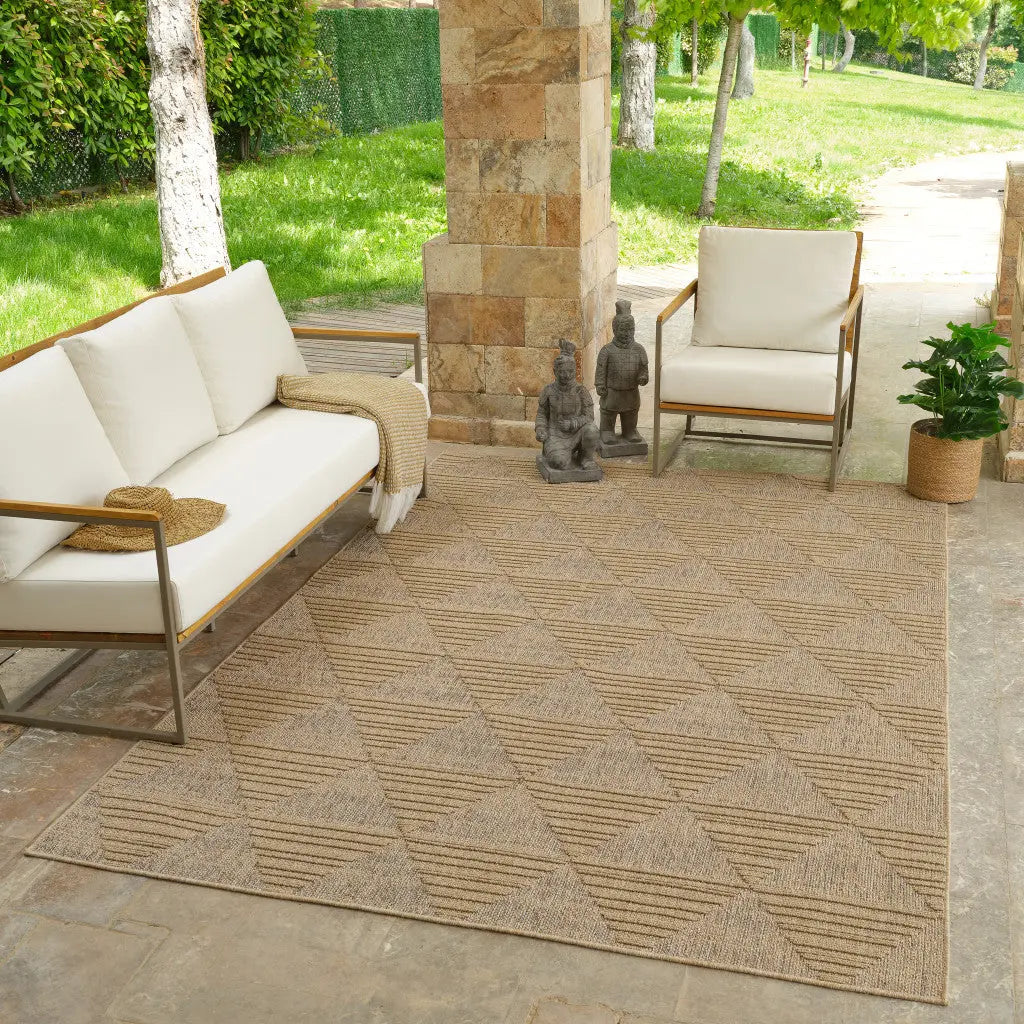 7' X 10' Beige and Brown Geometric Distressed Indoor Outdoor Area Rug - GreatEagleInc