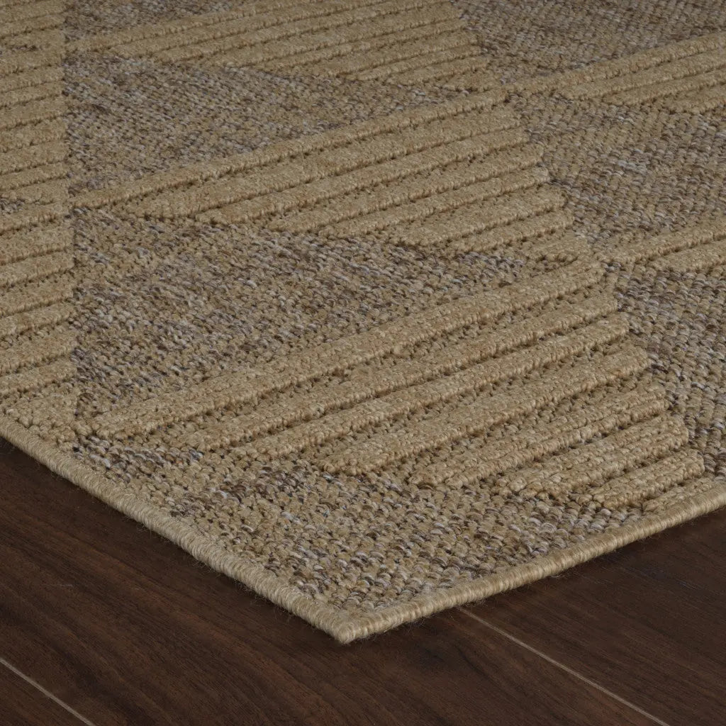 7' X 10' Beige and Brown Geometric Distressed Indoor Outdoor Area Rug - GreatEagleInc