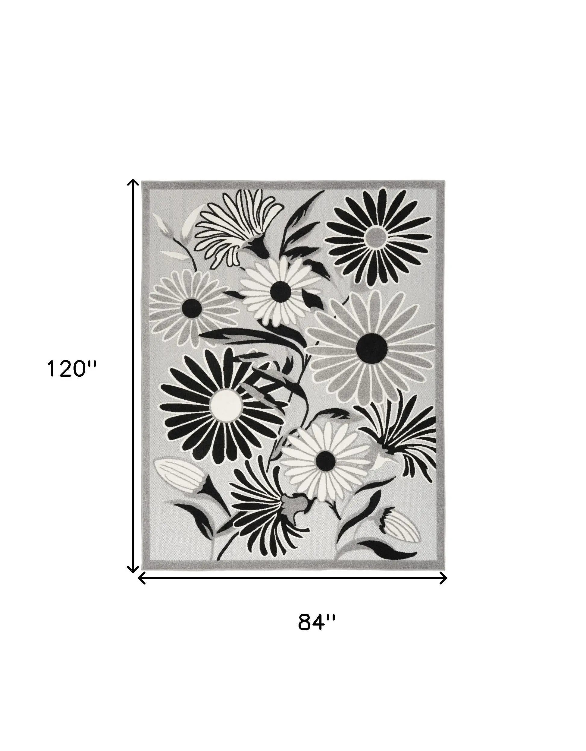 7' X 10' Black And White Floral Stain Resistant Non Skid Area Rug Homeroots Outdoor