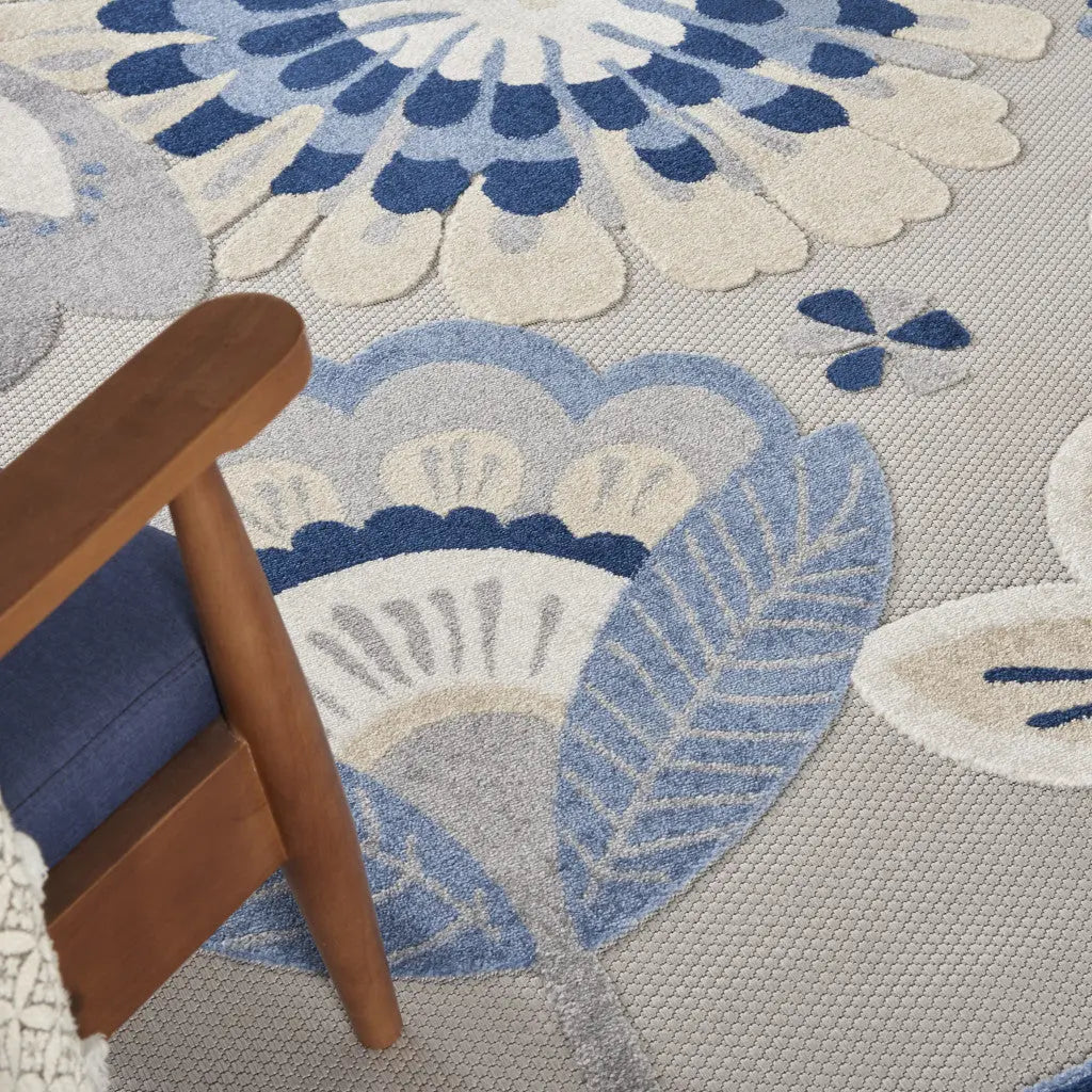 7' X 10' Blue And Gray Floral Indoor Outdoor Area Rug Homeroots Outdoor