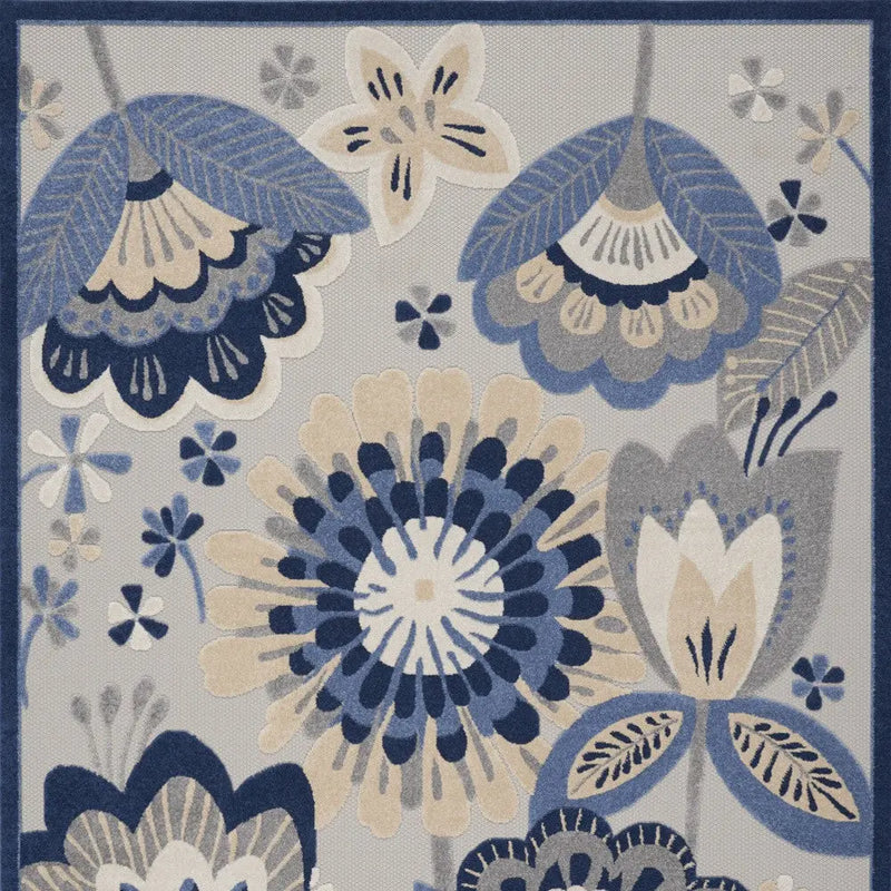 7' X 10' Blue And Gray Floral Indoor Outdoor Area Rug Homeroots Outdoor